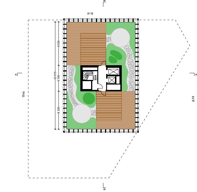 11 (14) o sannolikt även installera någon form av kodlås/tagsystem för takterrass Figur 6. Bild på takterrass ovanifrån. Täta partier för att minska vind fungerar samtidigt som skydd mot fall.