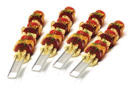 69138 Grillspetthållare Denna utrymmesbesparande grillspetthållare har 4 dubbla grillspett som är ställbara i två lägen.