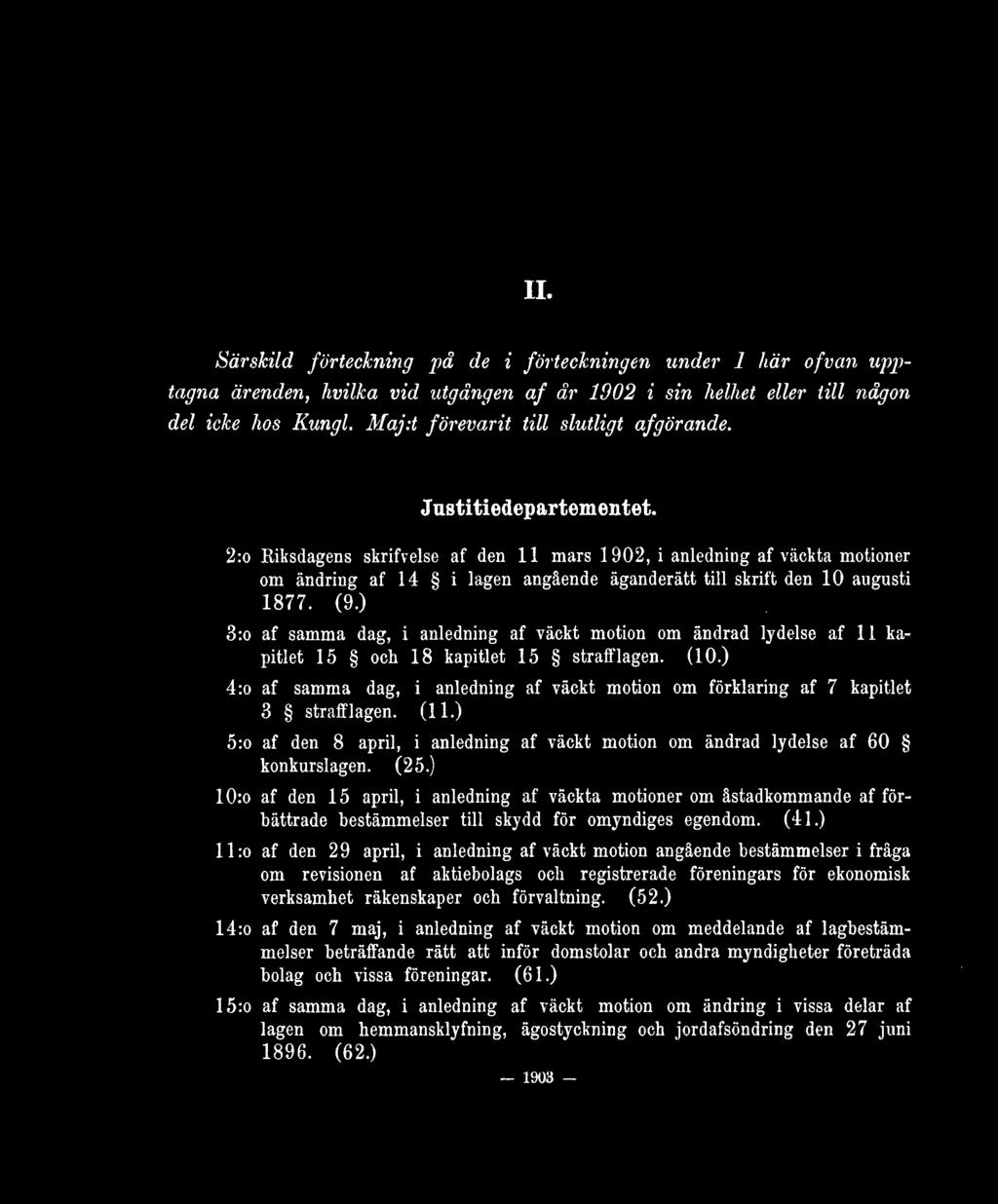 2:o Riksdagens skrifvelse af den 11 mars 1902, i anledning af väckta motioner om ändring af 14 i lagen angående äganderätt till skrift den 10 augusti 1877. (9.
