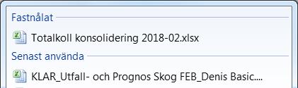 Excel, Nåla fast ofta använda dokument 2 Högerklicka på aktuellt