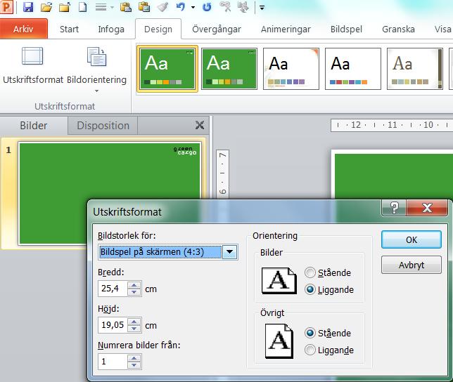 Sida 20 av 23 POWERPOINT Powerpoint, Ändra format på Default-temat Öppna