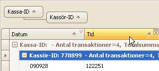 Anpassa rapportinformationen Lägga till eller ta bort grupper 1. Ta fram en rapport. 2. Markera det fält i tabellen som du vill gruppera, se följande exempel, alternativet Tid.
