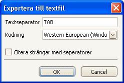 Fönster där du gör inställningar fören texfil 2. Gör dina inställningar i de fält du önskar. 3. Klicka på OK. Bildformat 1.
