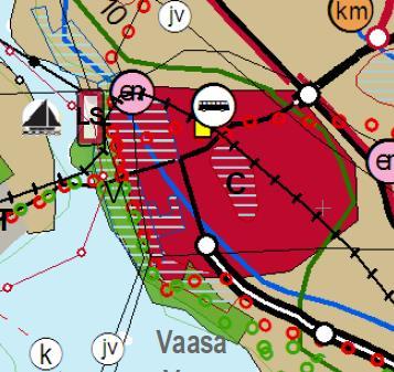 13 / 25 Bild 9. Utdrag ur Österbottens landskapsplan. Generalplan Planeringsområdet har i Vasa generalplan 2030, som har vunnit laga kraft 18.9.2014, märkts ut som ett område för service, handel och förvaltning P1.