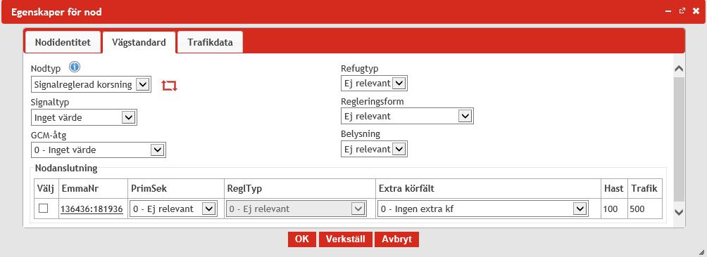 I EVA kan ett antal olika nodtyper anges där vissa har underindelningar. En sammanfattning av vilka korsningstyper och vilka andra egenskaper som är möjliga att använda finns i tabellen nedan.