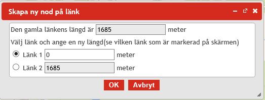 4.5.6.4. Visa/Göm noder i aktuellt vägnätet Visar alternativt gömmer noder i det aktiva vägnätet. 4.5.6.5. Radera markerad nod Raderar de för tillfället markerade noderna.