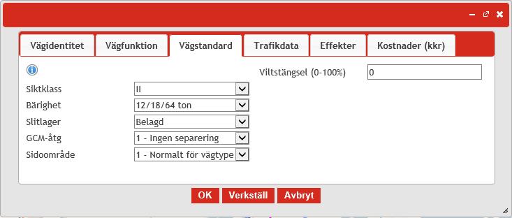 Om skäl finns att ange denna egenskap som Åtgärder utförda ska detta motiveras i Arbets- PM. 4.6.7. Vägstandard 4.6.7.1.