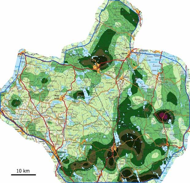 Geografisk fördelning av älgar enligt spillningsräkningarna 2004 2005