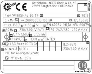 Pos : 90 /Anl eitungen/m otoren/b1091 Drehstrommotoren/3. AT EX/T ypensc hild N ORD Ex ec- M otoren nach EN 60079 [EXN ] @ 7\mod_1431422755084_2722.