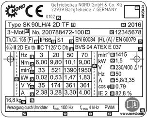 Pos : 122 /Anleitungen/Motor en/b1091 Dr ehs trommotoren/3. ATEX/T ypenschil d N ORD Ex- Motor Ex tb- E x t c @ 10\mod_1455533419579_2722.