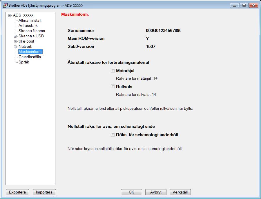 Felsökning 3 Välj Maskininform. i navigeringsträdet. Serienummer visas (i exemplet nedan används Windows ).