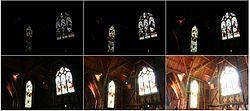 Figur 6: Sex olika foton från en kyrka. Källa Wikipedia. Figur 7: Sex foton sammanfogade till ett foto. Källa Wikipedia. 2.