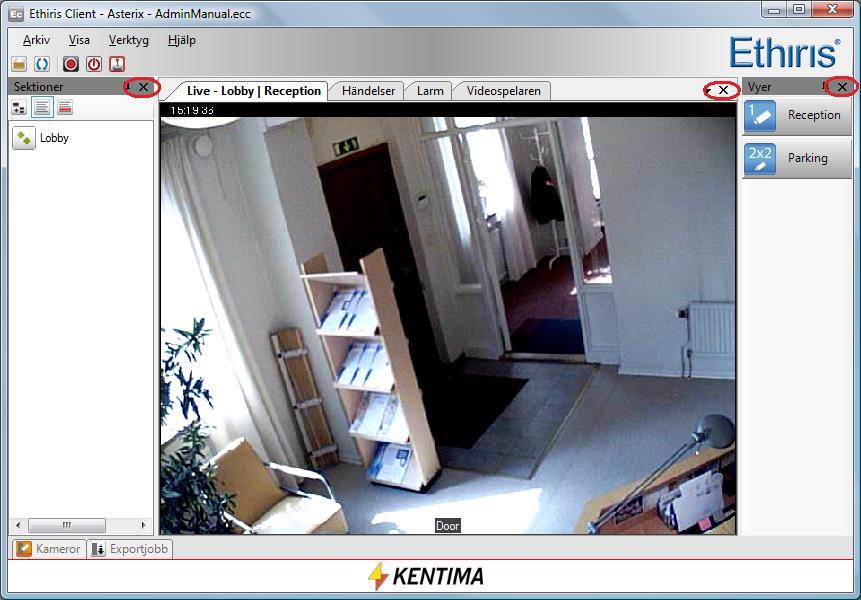 Ethiris Client Fönster i Ethiris Client Client Användarguide Figur 2.25 Stängknappar för olika fönster.