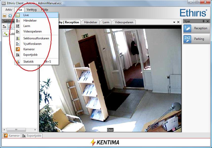 26 Fönstermenyn kan användas för att öppna önskade fönster i Ethiris Client.