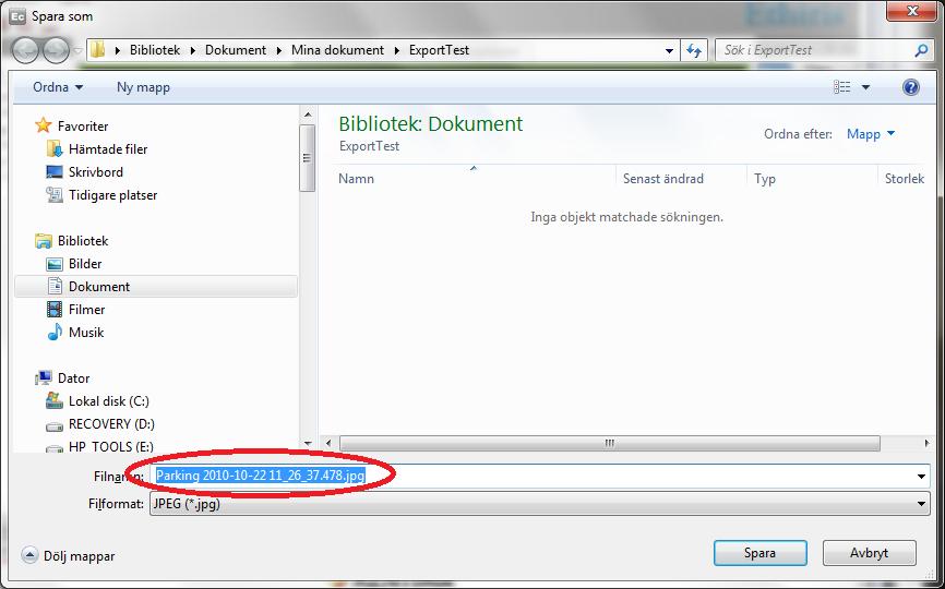 Ethiris Client Live Client Användarguide Figur 2.65 Namnet genereras automatiskt när en bild sparas.