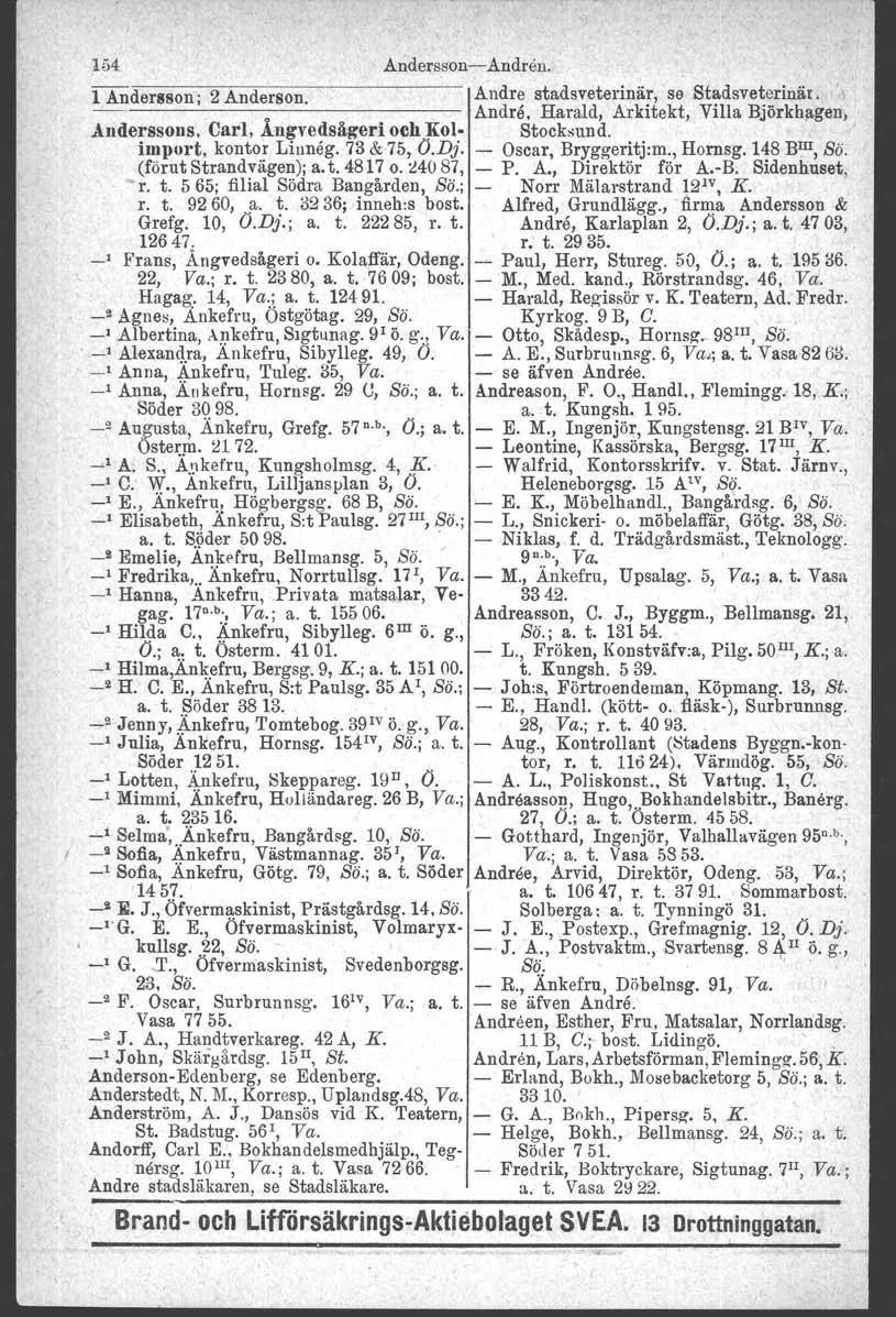 154 Andersson--AndnJn. l Andersson; 2 Anderson. ----'-"-----'-------- Andre Andre, stadsveterinär, se Stadsveterinär.