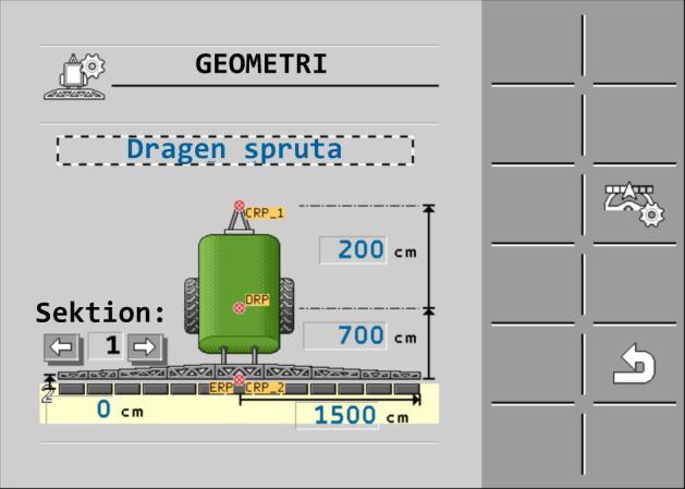 7 Konfigurera jobbdatorn Kalibrers sensorer för spegling av bomlutning Genom inställningen av sprutgeometrin vet programvaran exakt hur lång och hur bred sprutan är och var enskilda sektioner