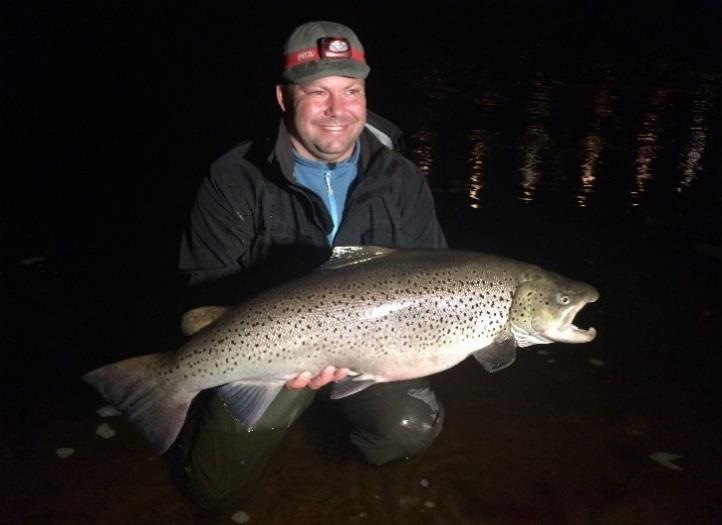 Storöring i augustiskymningen, 2 nätter I augusti stiger Mörrumsåns erkänt stora havsöringar. Fiskar mellan 70-85cm är vanliga vid denna tid på säsongen.