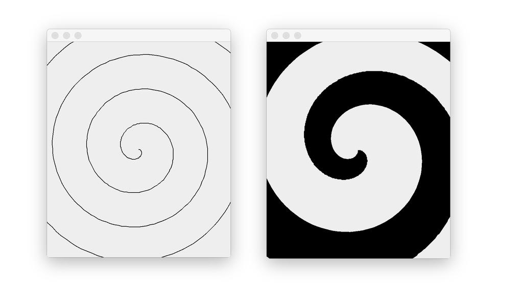 public static void main(string[] args) { JFrame f = new JFrame(); f.add(new Spiral()); f.setsize(400,400); f.