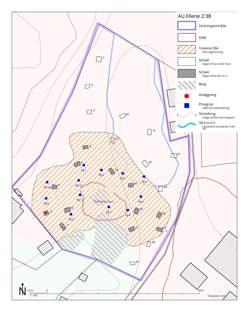 Illustration 4. Resultat från utredningen. På kartan har schakt markerats avseende fyndmängd.
