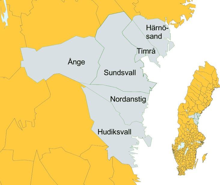 Sundsvallsregionens sex samarbetande kommuner.