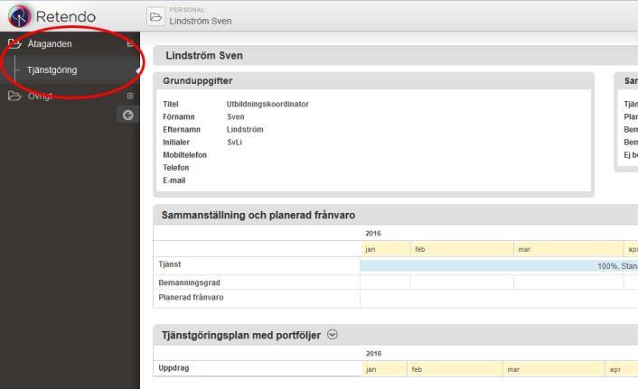 Perioder FIGUR 1 Gå in under Verktyg/Retendo Academic FIGUR 2 Titta under Åtaganden/Tjänstgöring Retendo visar endast de kurser som ligger inom den perioden (terminen) du för