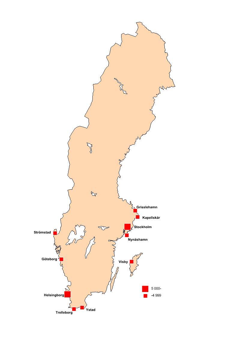Karta 2: De största svenska hamnarna efter antal passagerare 2011 Stockholm och