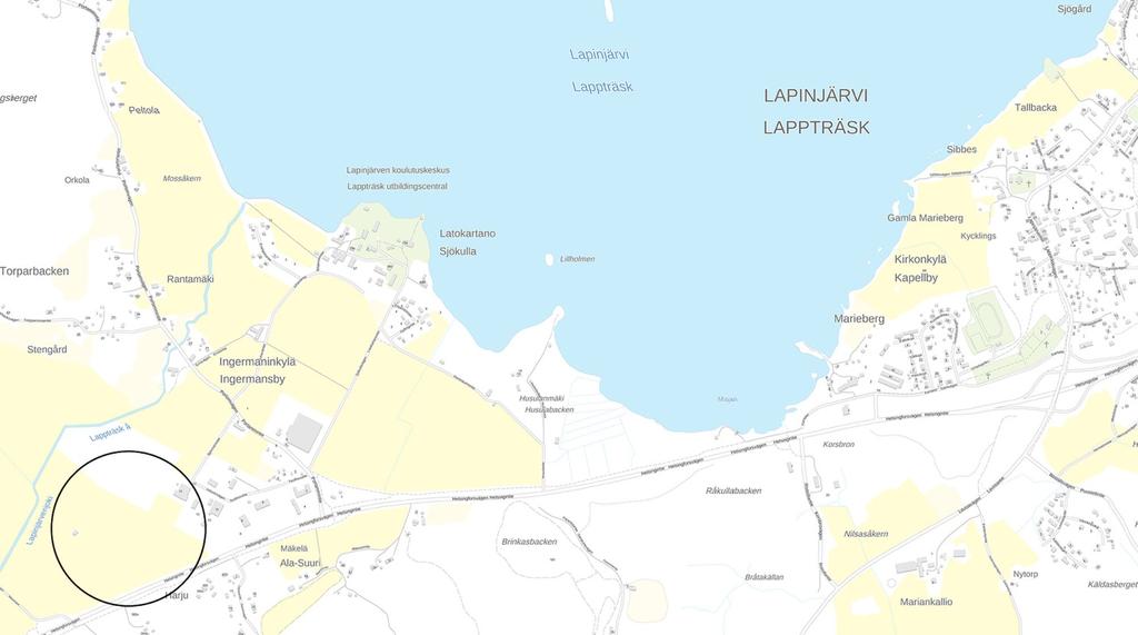1.2 PLANOMRÅDETS LÄGE Området ligger norr om riksväg 6, cirka 3 km från Kapellbys centrum i Lappträsk i riktning mot Helsingfors.