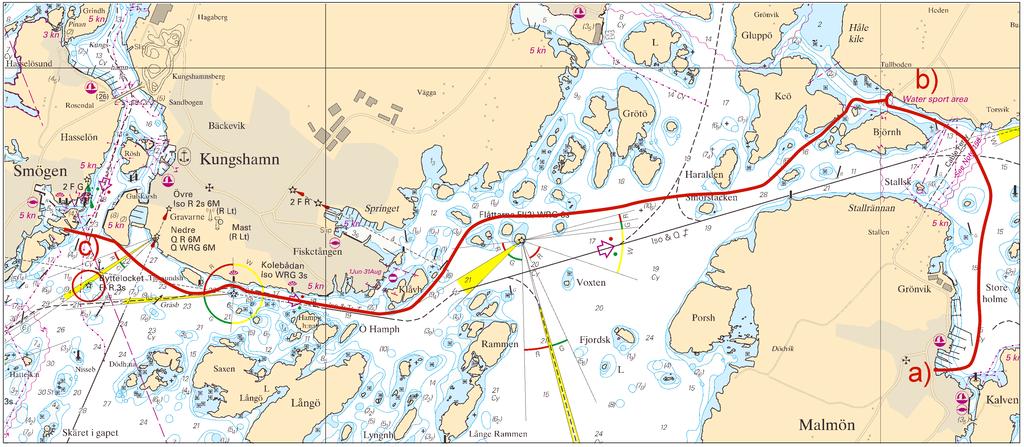 2015-04-02 9 Nr 540 Tidpunkt: Fr.o.m. 2015-04-01 En rörledning kommer succesivt att etableras mellan Malmön (a), Tullboden Sotenäs (b) och Smögen (c).