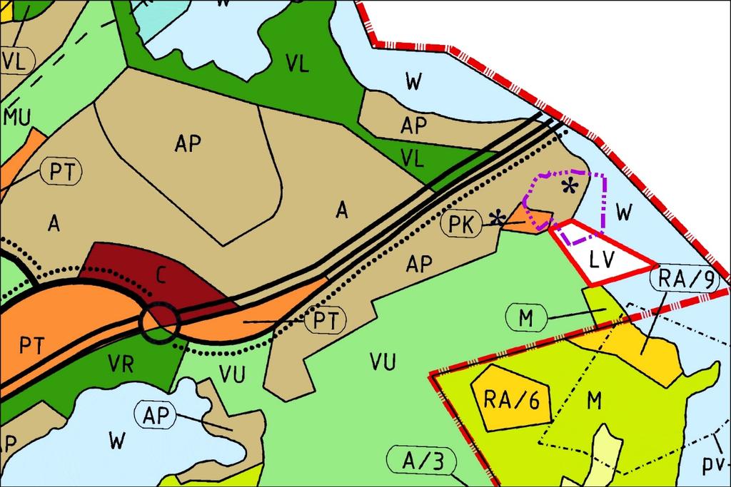 17 Bild 2.6. Utdrag ur Kyrkslätts generalplan 2020. Den ungefärliga gränsen för Sarvviksstrandens detaljplaneområde har angetts med lila på bilden.