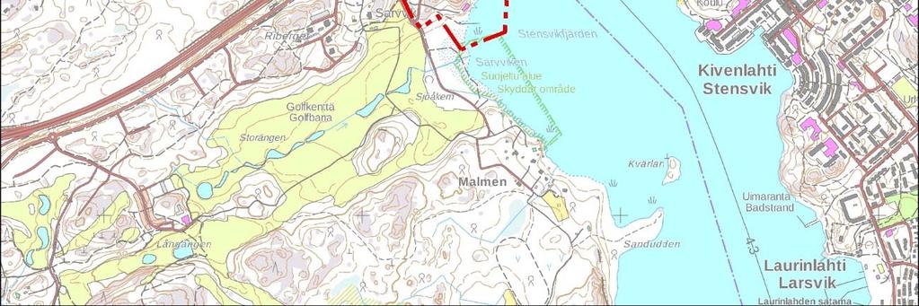 Planeringsområdet omfattar en del av Sarvviks detaljplaneområde för cirka 2000 invånare. Väster om planområdet, på området för detaljplanen för Sarvviksberget, har det byggts nya höghus. Bild 1.