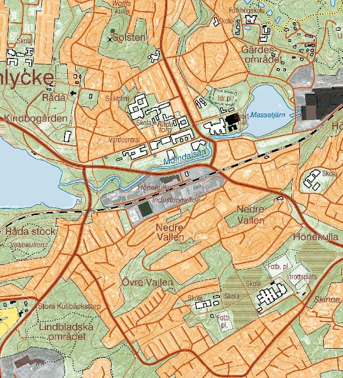 Biotopkarterade sträckor i Mölndalsån vid