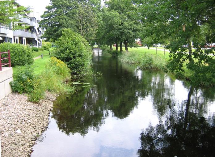 Sträcka 3. Mölndalsån Beskrivning biotop Lugnflytande till svagt strömmande sträcka med en närmiljö av vägar och bebyggelse.