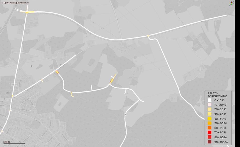 Figur 12 Relativ fördröjning. Scenario 1a. Figur 13 Relativ fördröjning. Scenario 1b.