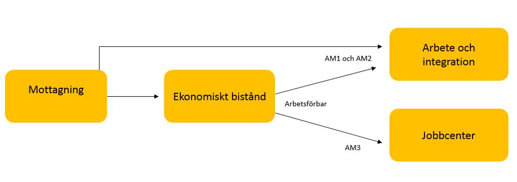 Förvaltningen är organiserad i enlighet med figuren nedan, i vilken enheter som ingår i granskningen har gulmarkerats.