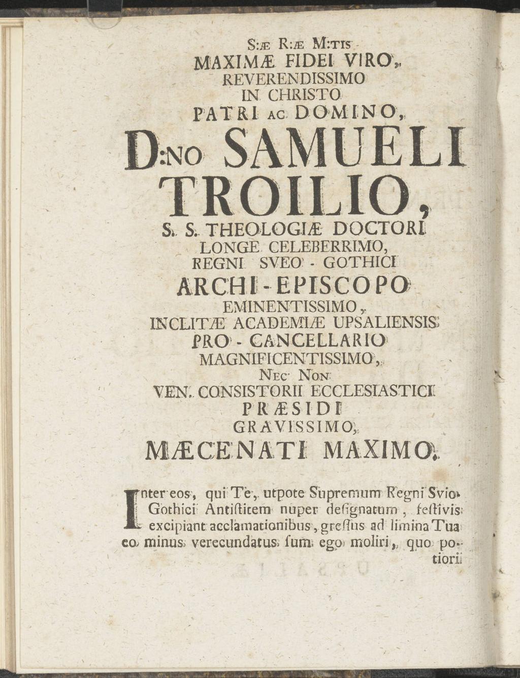 S:je r:ie mins MAXIME FIDEL VI ROV REVERENDISSIMO IN CHRISTO PA TRI äg DOMINO, :NO TROILIO, & S.