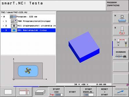 Testgrafik och programkörningsgrafik Välj bildskärmsuppdelning GRAFIK eller PROGRAM+GRAFIK! I underdriftarterna Test och Exekvering kan TNC:n simulera bearbetningen grafiskt.