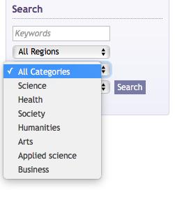 I högerspalten kan du skriva in sökord, och du kan välja till vilken region du vill du vill skicka pressmeddelandet.