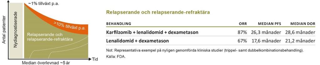 Kliniska resultat i olika patientsegment inom multipelt myelom I figuren ovan redovisas mer detaljerat de olika patientsegmenten med aktuella kliniska data i respektive patientsegment.