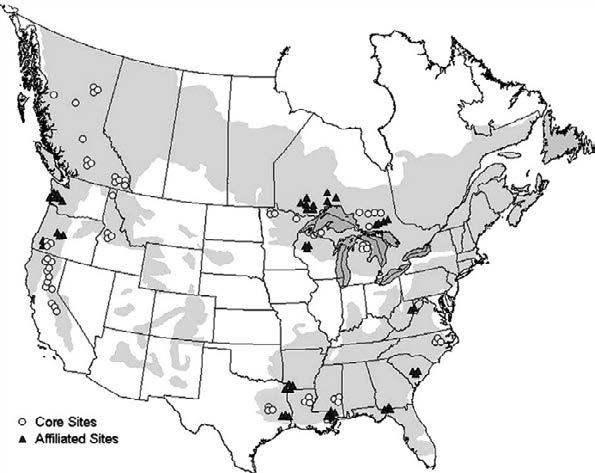 Core Sites Affiliated Sites Figur 5.1. Karta som visar försökslokalerna i The North American Long-Term Soil Productivity Program, (LTSP).