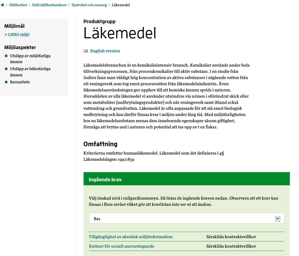 Hållbarhetskrav på läkemedel ställs i offentlig upphandling till