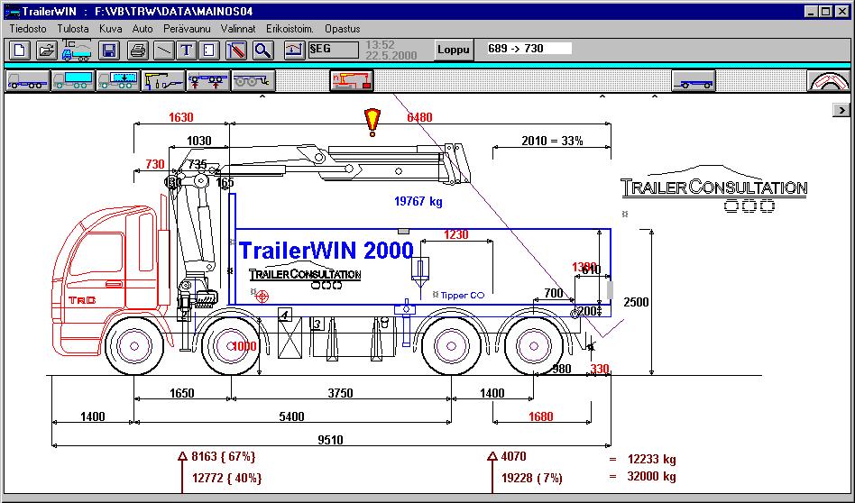 Dataprogram som utför vikt- och måttberäkningar för lastbilar och släpvagnar TrailerWIN CraneWIN FrameWIN CornerWIN BusWIN BrakeWIN DrivelineWIN Program för dimensionering av lastbilar och