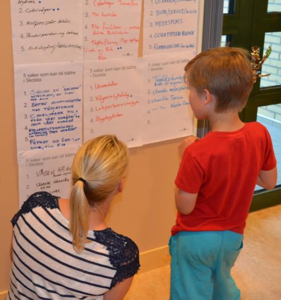 Styrkor och svagheter Under det andra passet diskuterades Skolstas styrkor och svagheter. Varje grupp fick lista bygdens fem främsta styrkor och fem saker som kunde bli bättre.
