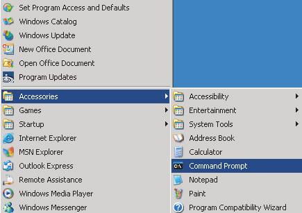 Kontrollera att inställningen "Windows-brandväggen" inaktiveras om "TELNET" funktionen filtreras ut av dator/bärbar dator. 1. Välj Start > Alla program.>tillbehör > Kommandotolken. 2.