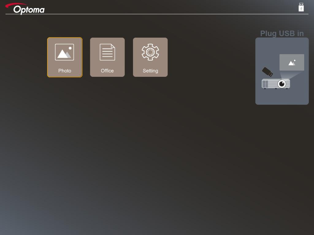 USB Reader Observera: En USB-flashskiva måste vara inkopplad i projektorn om du vill använda USB Reader-funktionen. Följ dessa steg för att spela upp foton eller kontorsfiler på projektorn: 1.