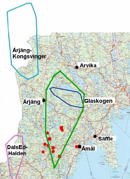 A B C Figur 25. Erfarenheterna från Glaskogsreviret, i sydvästra Värmlands län, vintern 2001/02 som visar på svårigheterna att särskilja olika vargrevir.