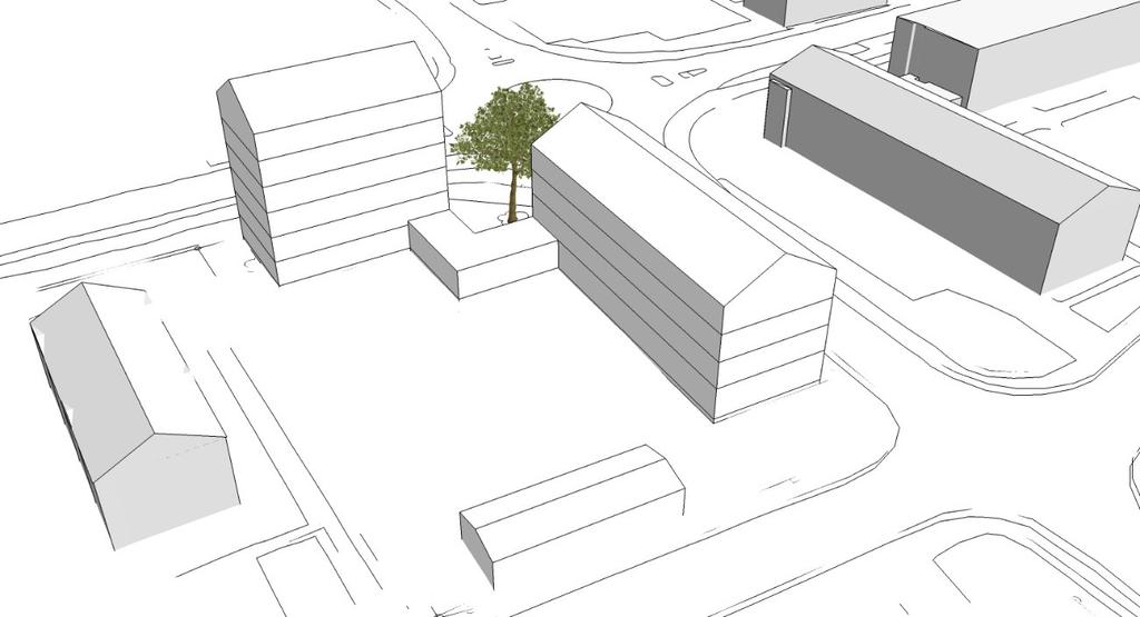 Sida 4 av 13 Förändringar - planförslaget Ny bebyggelse inom planområdet Planen medger byggrätt för två flerbostadshus, det ena med långsidan mot Backenvägen och det andra med långsidan mot