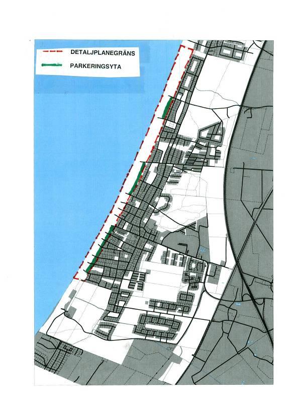Alternativ 1 Parkering på stranden Parkeringarnas östra kant skall ligga 5 meter från den rådande dynkanten eller fördynskanten. Parkeringarnas västra kant skall ligga i havskanten.