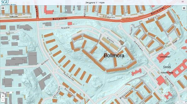 Urklipp från SGU s jordartskarta till vänster och berggrundskarta till höger.