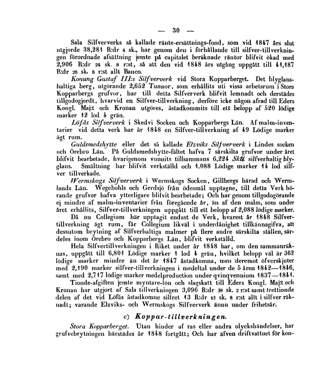 30 Sala Silfververks så kallade ränte-ersättnings-fond, som vid 1847 års slut utgjorde 38,281 R:dr 4 sk.